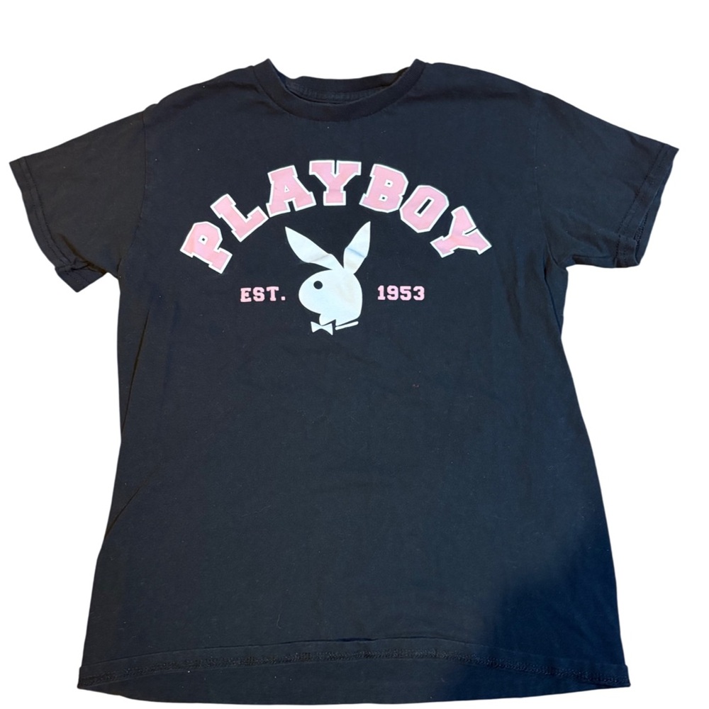 PLAYBOY Black Tee with Pink Logo